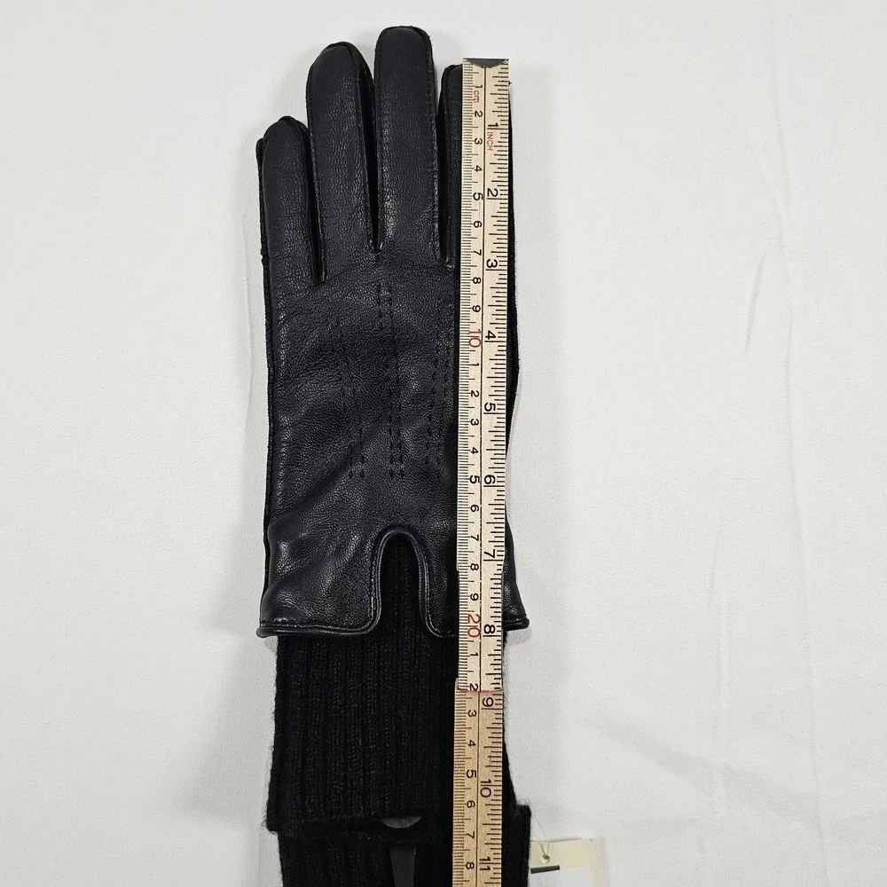 Fownes Brothers Black Leather Knit-Cuff Touchscreen Gloves Size M